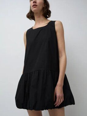 Oak + Fort Bubble Hem High Neck Mini Dress Black Size Medium